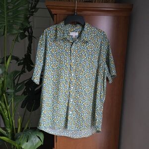 Men's Floral Button Down Shirt - Blue and Yellow